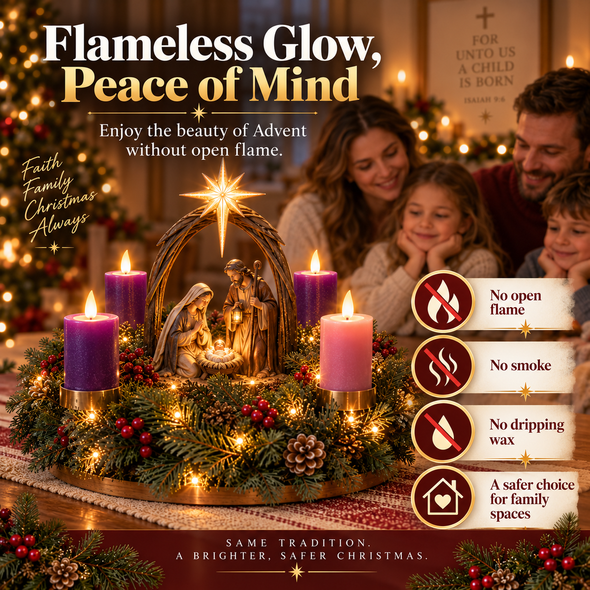 ✝️ Lighted Nativity Advent Wreath – A Sacred 4-Week Christmas Tradition🕯️-ddh