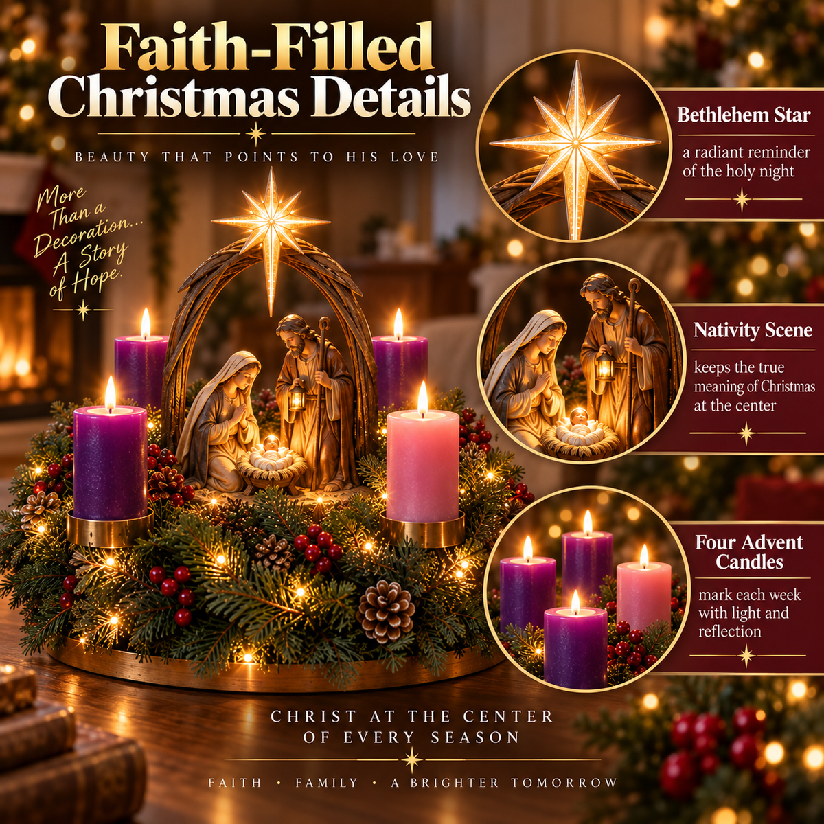 ✝️ Lighted Nativity Advent Wreath – A Sacred 4-Week Christmas Tradition🕯️-ddh
