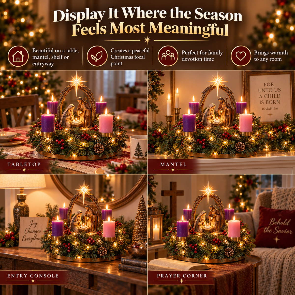 ✝️ Lighted Nativity Advent Wreath – A Sacred 4-Week Christmas Tradition🕯️-ddh