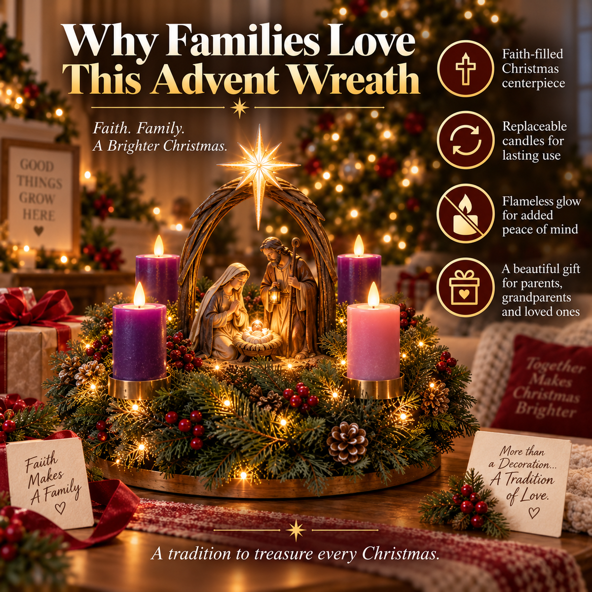 ✝️ Lighted Nativity Advent Wreath – A Sacred 4-Week Christmas Tradition🕯️-ddh