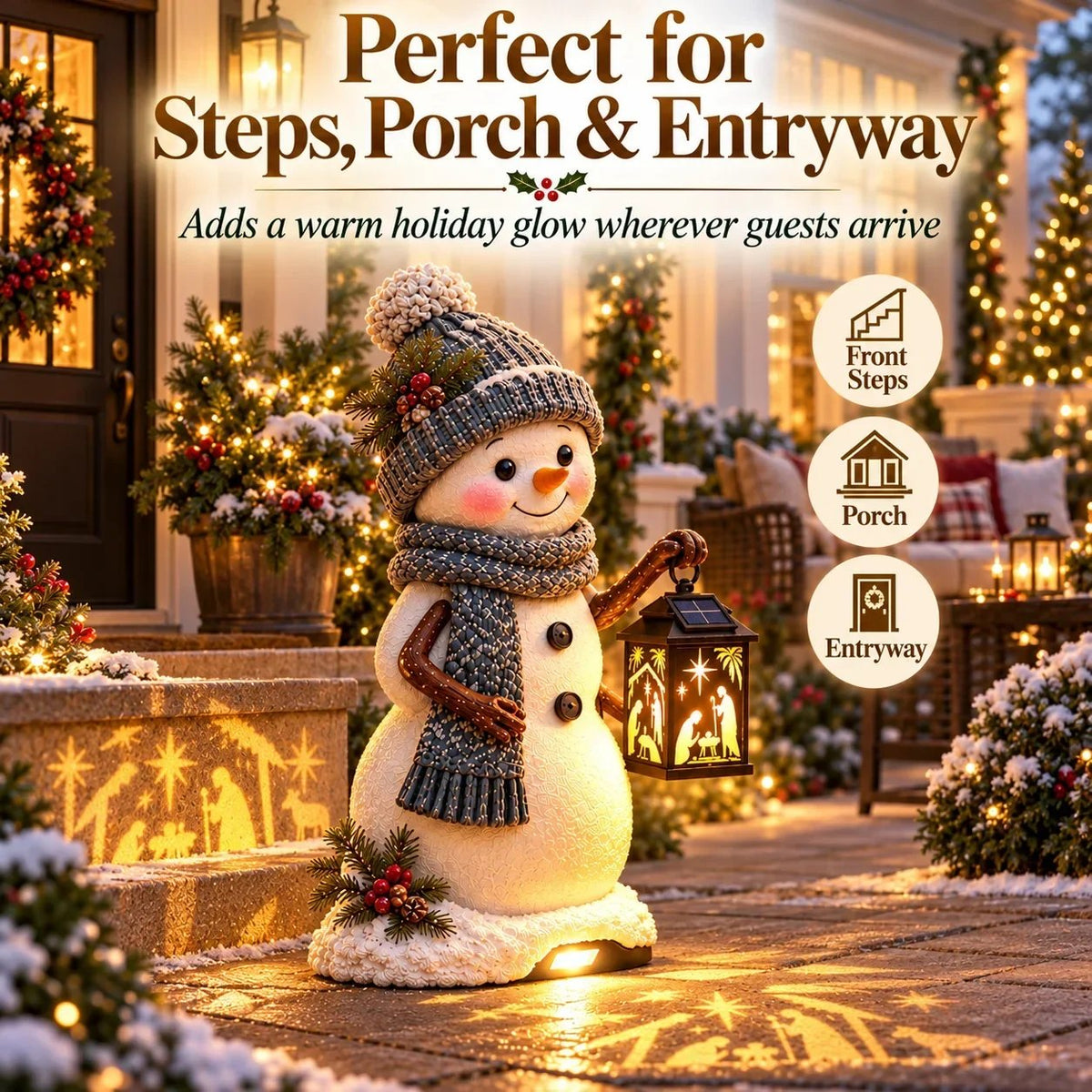 🎉⛄Hot Sale 49% Snowman Nativity Glow™ – Solar Christmas Step Light with Holy Family Projection🎉-ddh