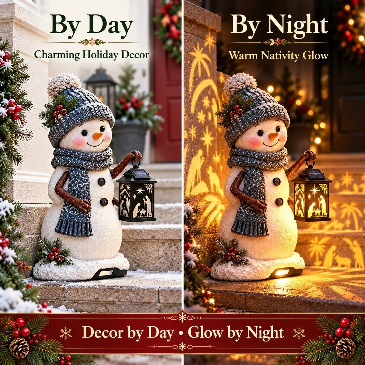🎉⛄Hot Sale 49% Snowman Nativity Glow™ – Solar Christmas Step Light with Holy Family Projection🎉-ddh
