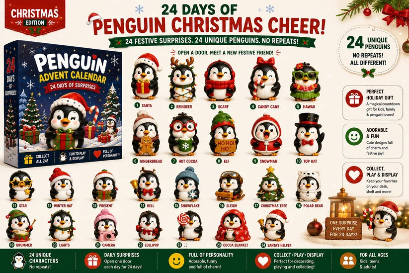 🐧 24 Days of Penguin Surprises Advent Calendar – 24 Unique Penguins, 3 Fun Editions-ddh