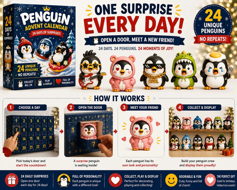 🐧 24 Days of Penguin Surprises Advent Calendar – 24 Unique Penguins, 3 Fun Editions-ddh