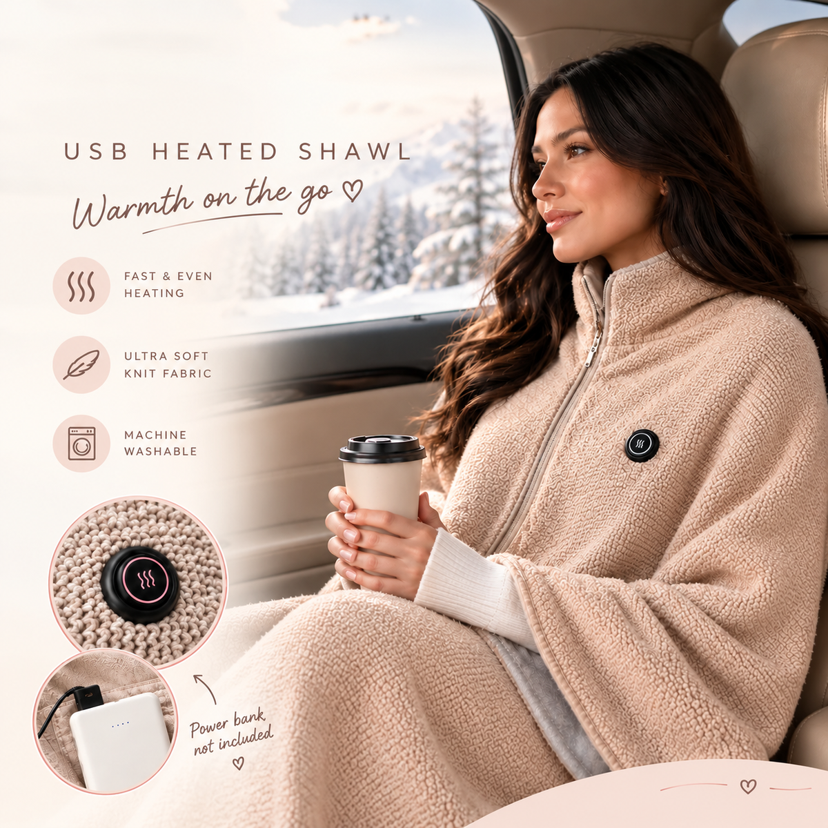 Wearable Heated Shawl 3 Heat Levels Portable Thermal Wrap-ddh