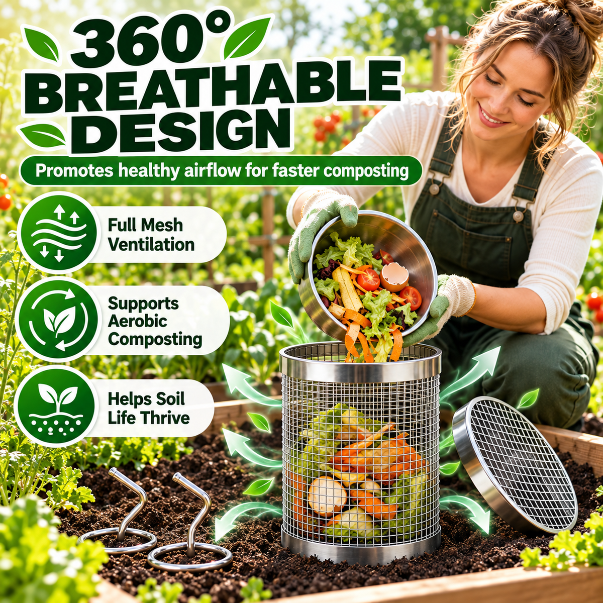 Stainless Steel Worm Composting Tube for Gardens-ddh