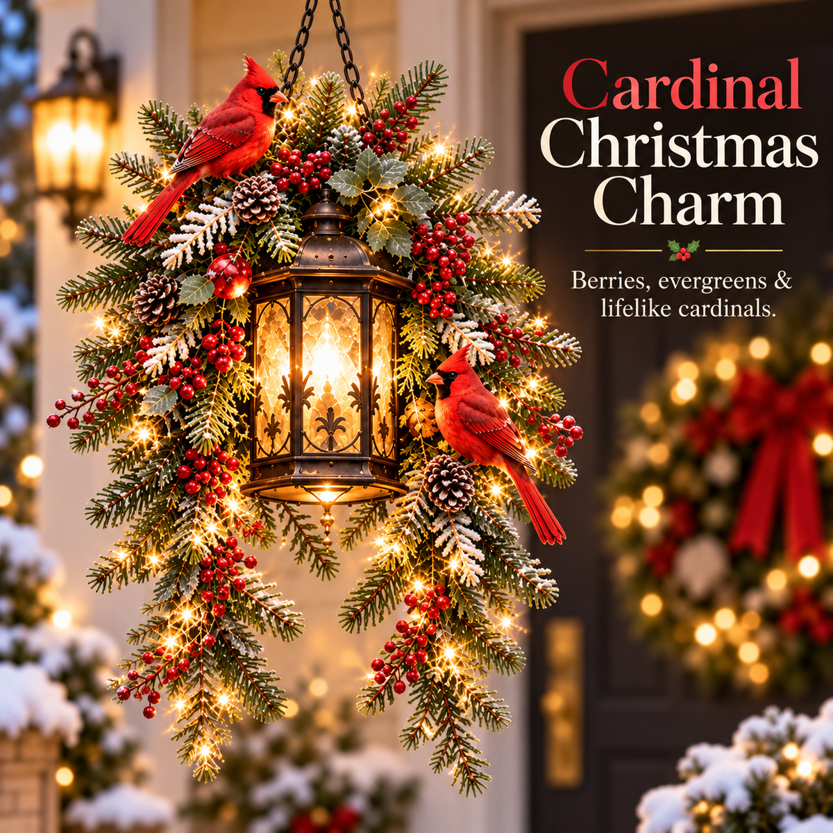 🎄 Christmas Porch Glow™ – Pre-Lit Holiday Lantern & Evergreen Decor-ddh