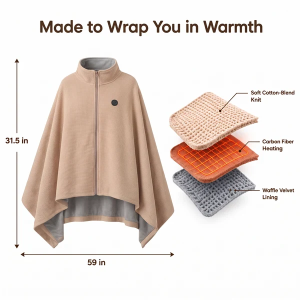 Wearable Heated Shawl 3 Heat Levels Portable Thermal Wrap-ddh