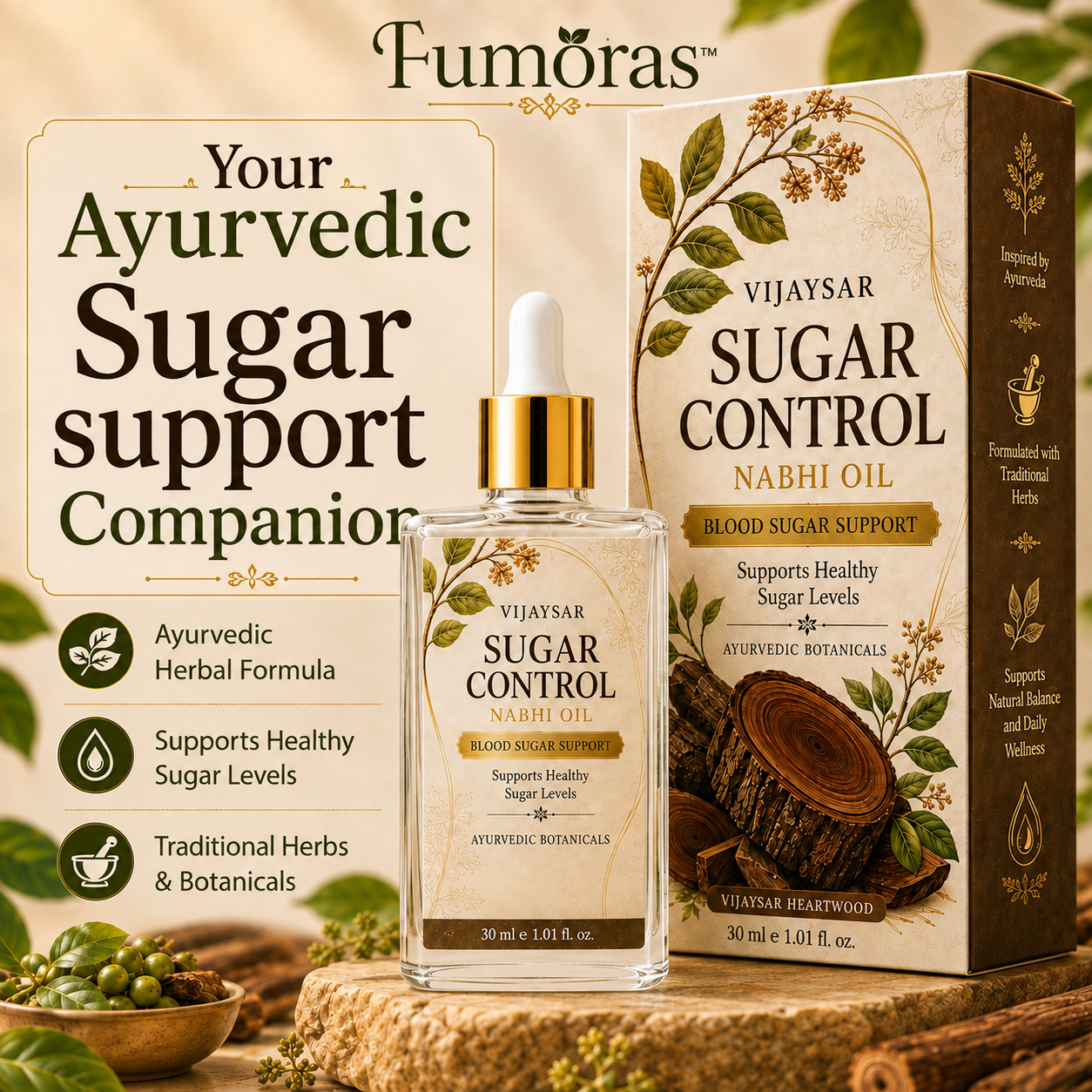 Fumoras® Vijaysar Sugar Nabhi Oil Natural Blood Sugar Management