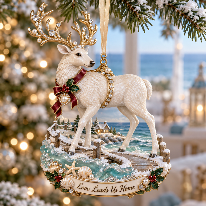White Reindeer coastal ornament