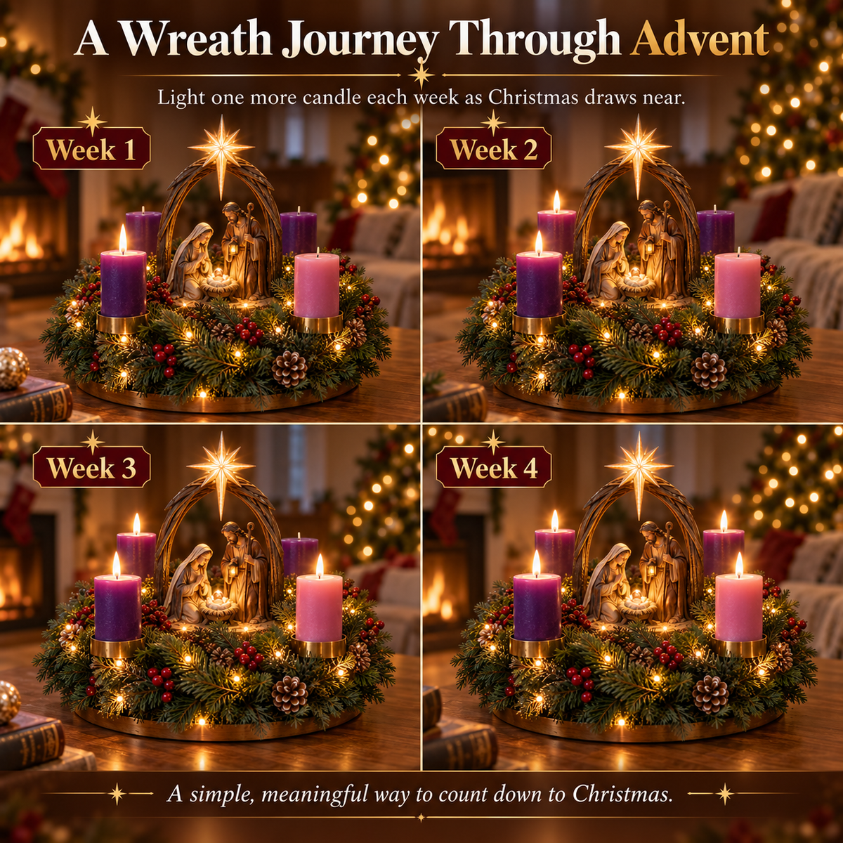 ✝️ Lighted Nativity Advent Wreath – A Sacred 4-Week Christmas Tradition🕯️-ddh