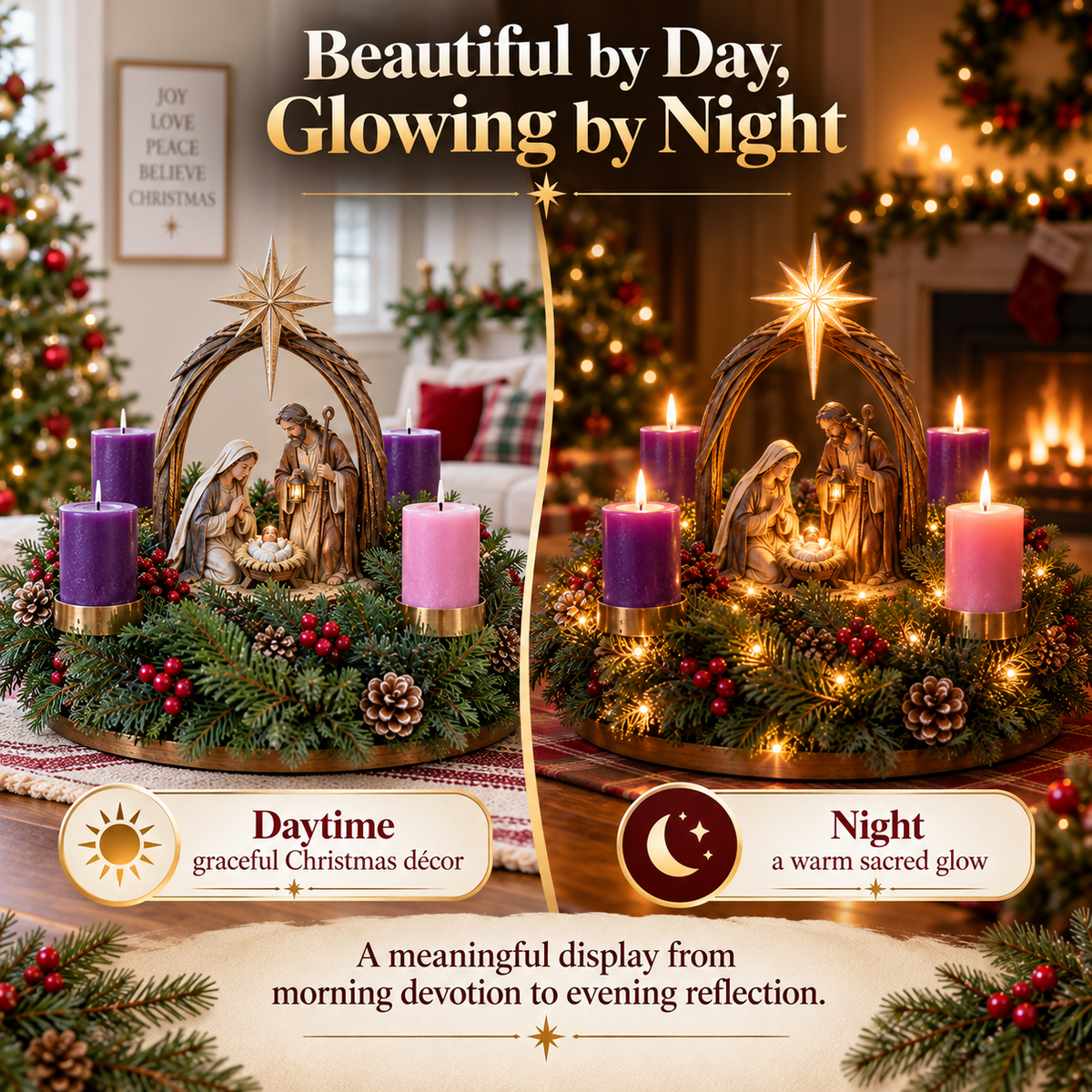 ✝️ Lighted Nativity Advent Wreath – A Sacred 4-Week Christmas Tradition🕯️-ddh
