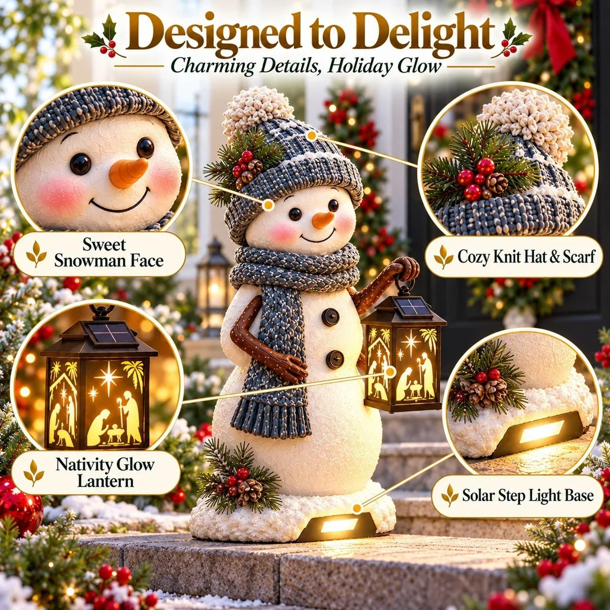 🎉⛄Hot Sale 49% Snowman Nativity Glow™ – Solar Christmas Step Light with Holy Family Projection🎉-ddh