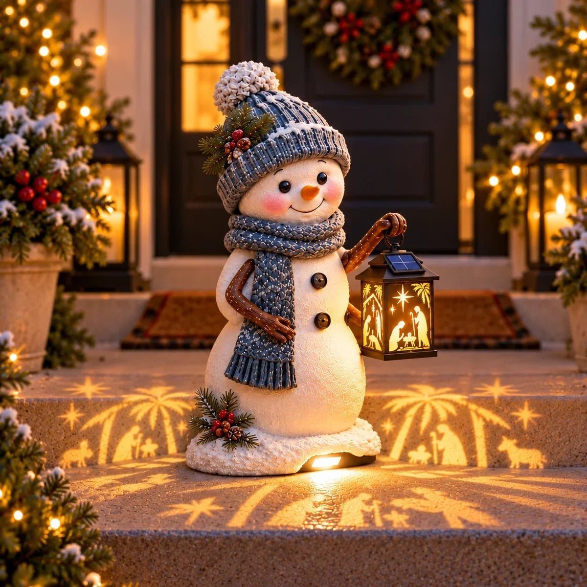 🎉⛄Hot Sale 49% Snowman Nativity Glow™ – Solar Christmas Step Light with Holy Family Projection🎉-ddh