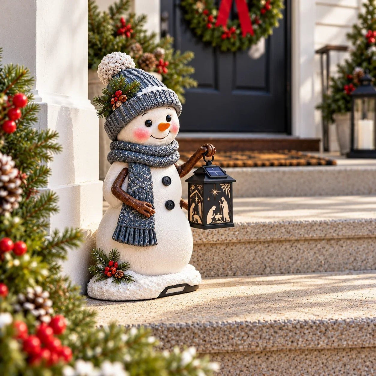 🎉⛄Hot Sale 49% Snowman Nativity Glow™ – Solar Christmas Step Light with Holy Family Projection🎉-ddh