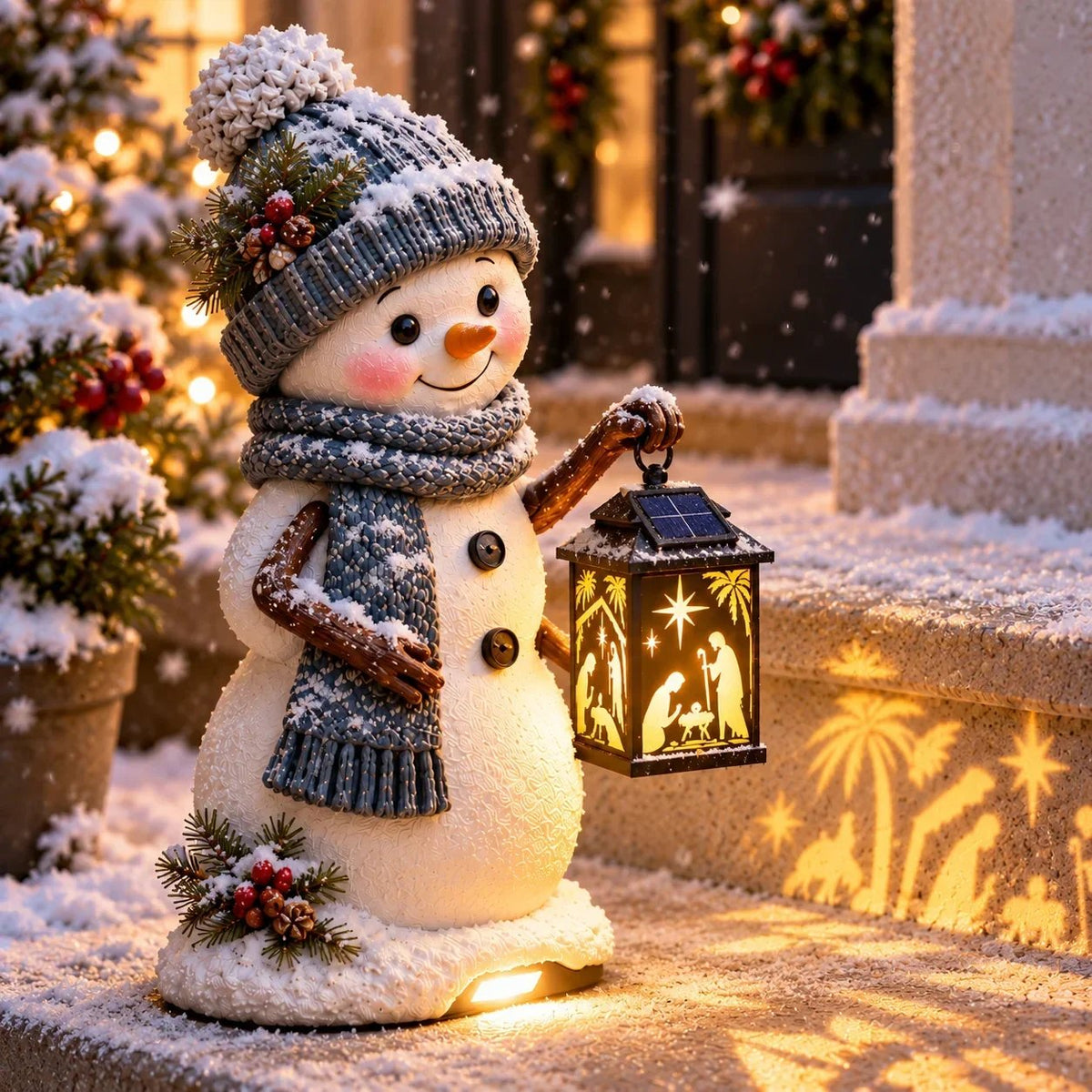 🎉⛄Hot Sale 49% Snowman Nativity Glow™ – Solar Christmas Step Light with Holy Family Projection🎉-ddh
