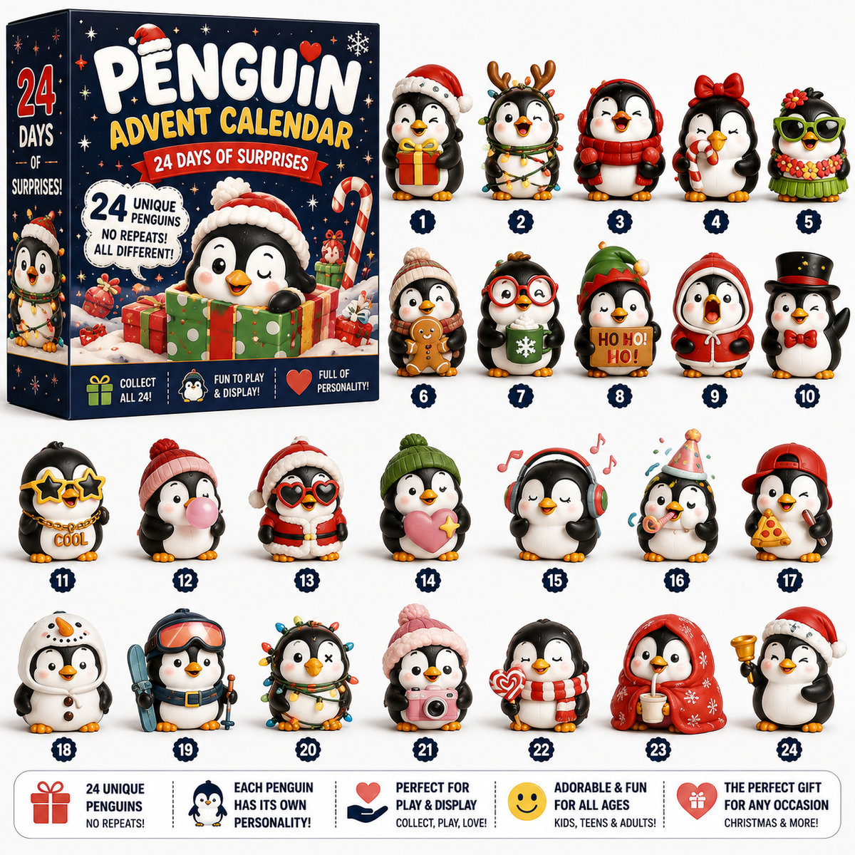 🐧 24 Days of Penguin Surprises Advent Calendar – 24 Unique Penguins, 3 Fun Editions-ddh
