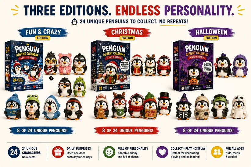 🐧 24 Days of Penguin Surprises Advent Calendar – 24 Unique Penguins, 3 Fun Editions-ddh