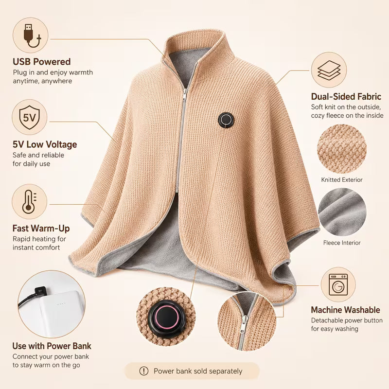 Wearable Heated Shawl 3 Heat Levels Portable Thermal Wrap-ddh
