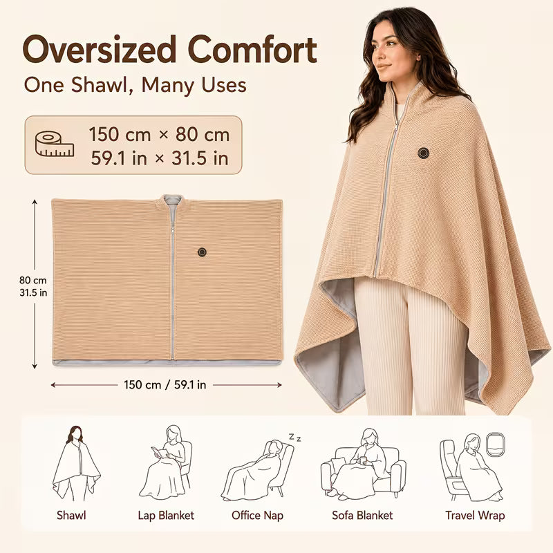 Wearable Heated Shawl 3 Heat Levels Portable Thermal Wrap-ddh