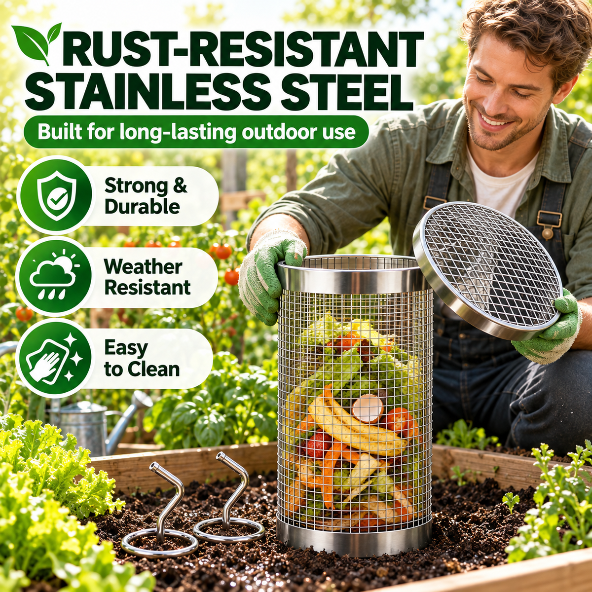 Stainless Steel Worm Composting Tube for Gardens-ddh