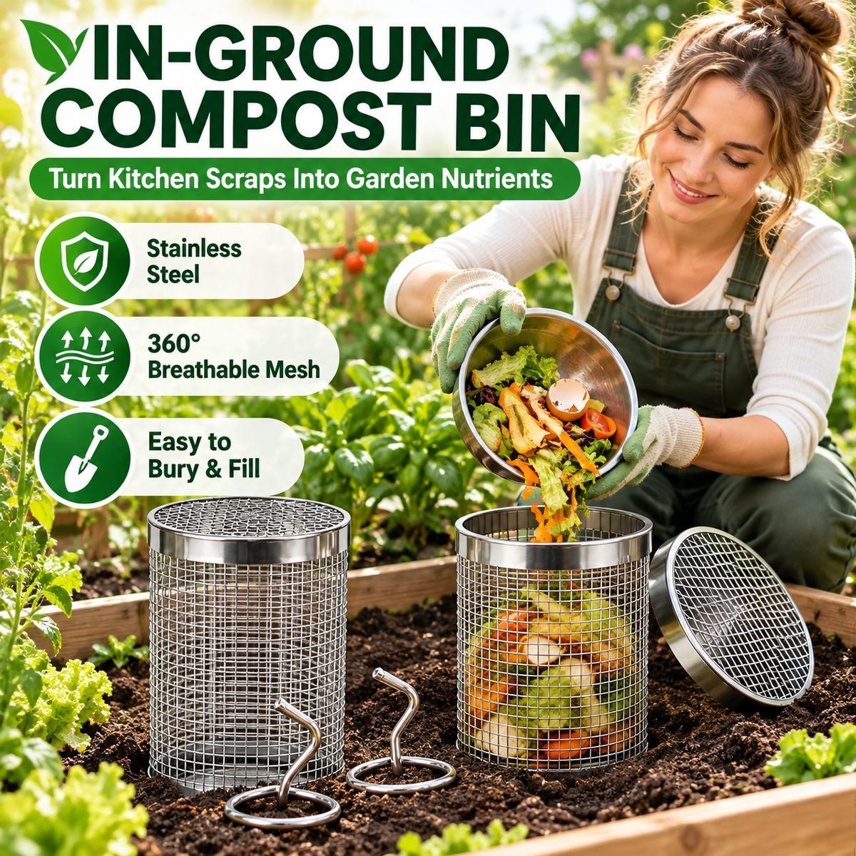 Stainless Steel Worm Composting Tube for Gardens-ddh