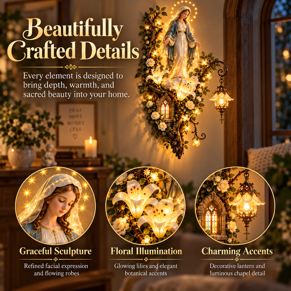 🙏✨ Blessed Mother Lighted Wall Décor | Virgin Mary 3D Religious Wall Art with Warm Ambient Glow-ddh