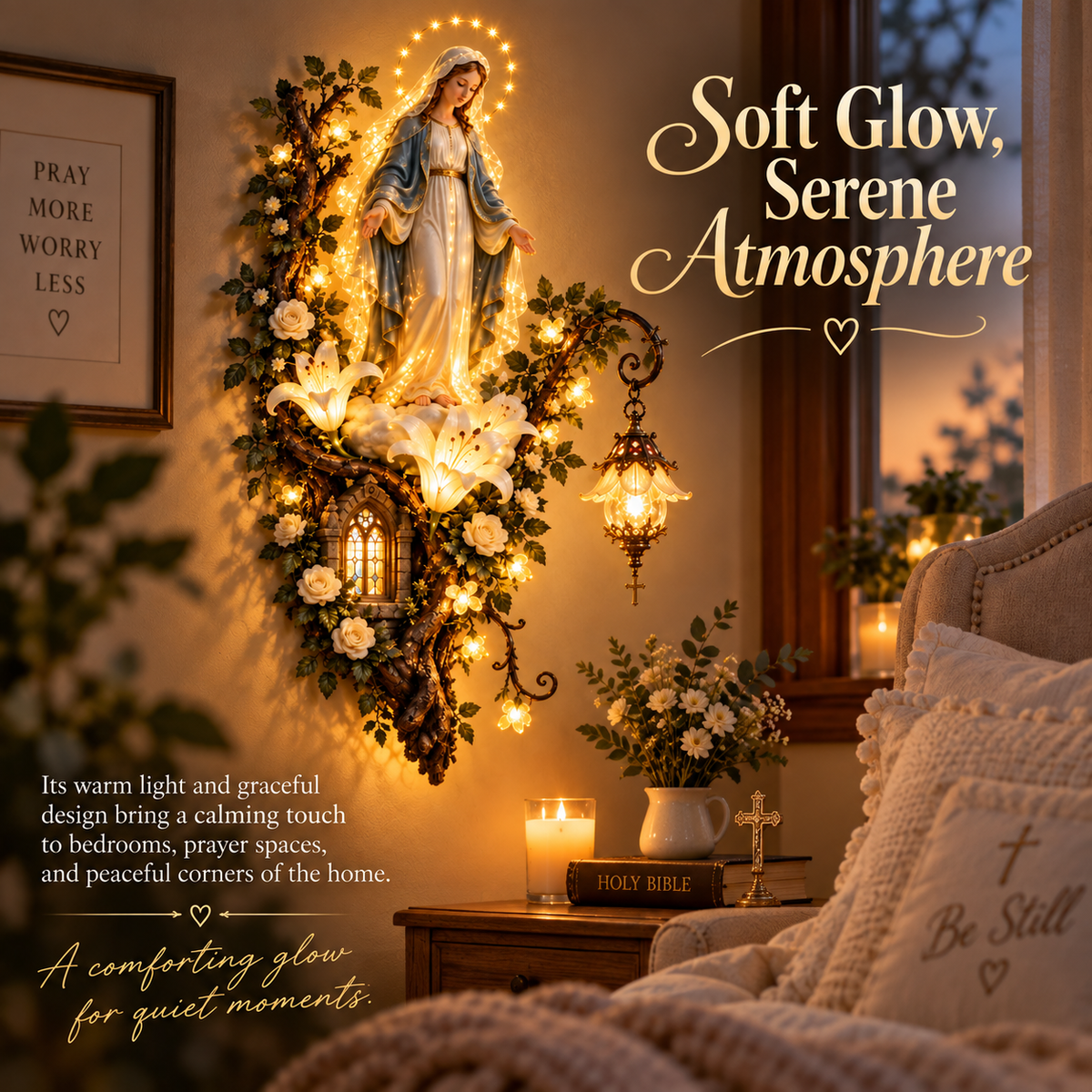 🙏✨ Blessed Mother Lighted Wall Décor | Virgin Mary 3D Religious Wall Art with Warm Ambient Glow-ddh