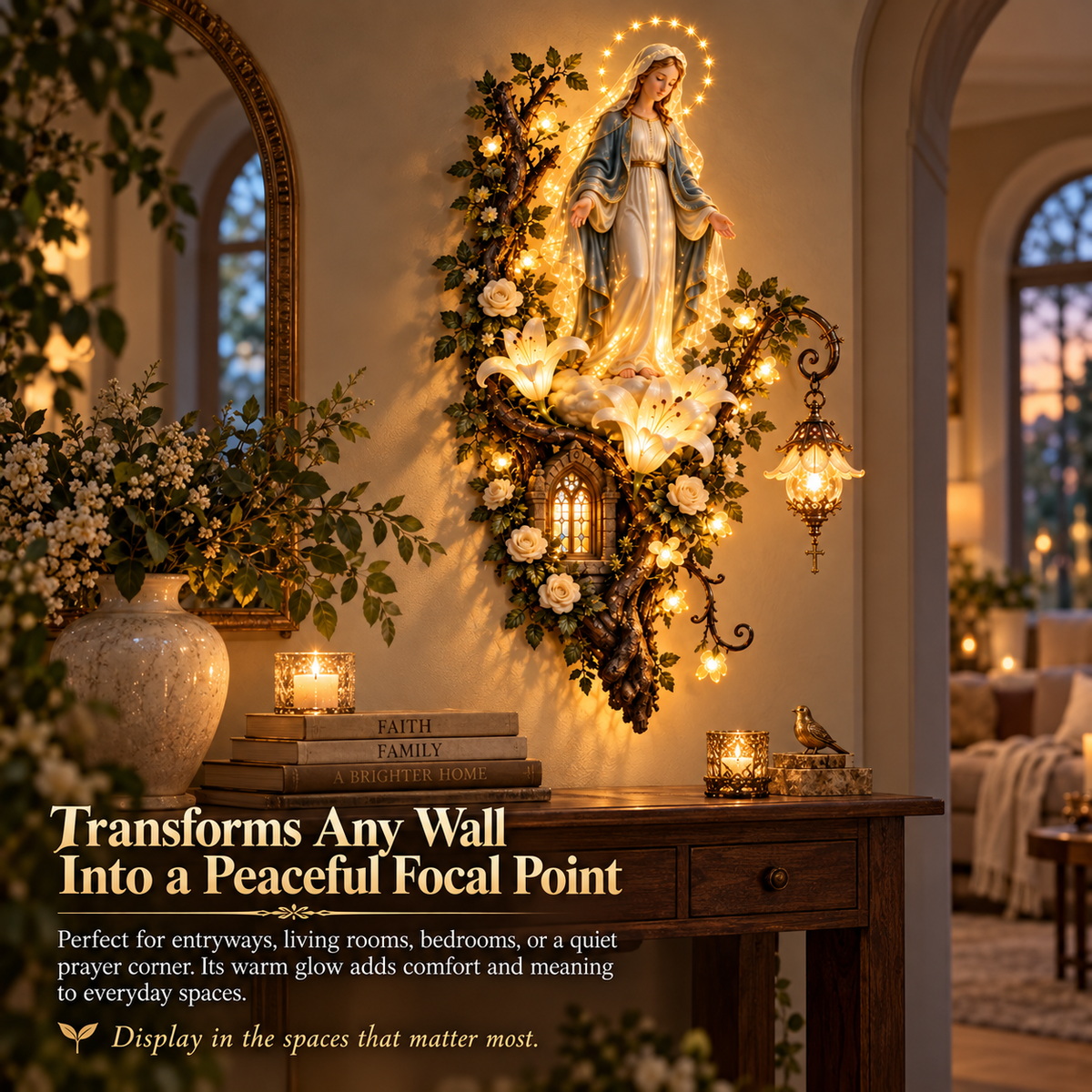 🙏✨ Blessed Mother Lighted Wall Décor | Virgin Mary 3D Religious Wall Art with Warm Ambient Glow-ddh