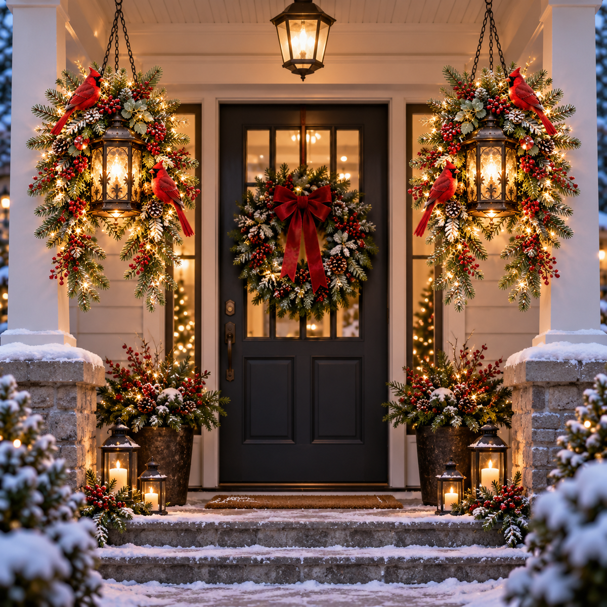 🎄 Christmas Porch Glow™ – Pre-Lit Holiday Lantern & Evergreen Decor-ddh