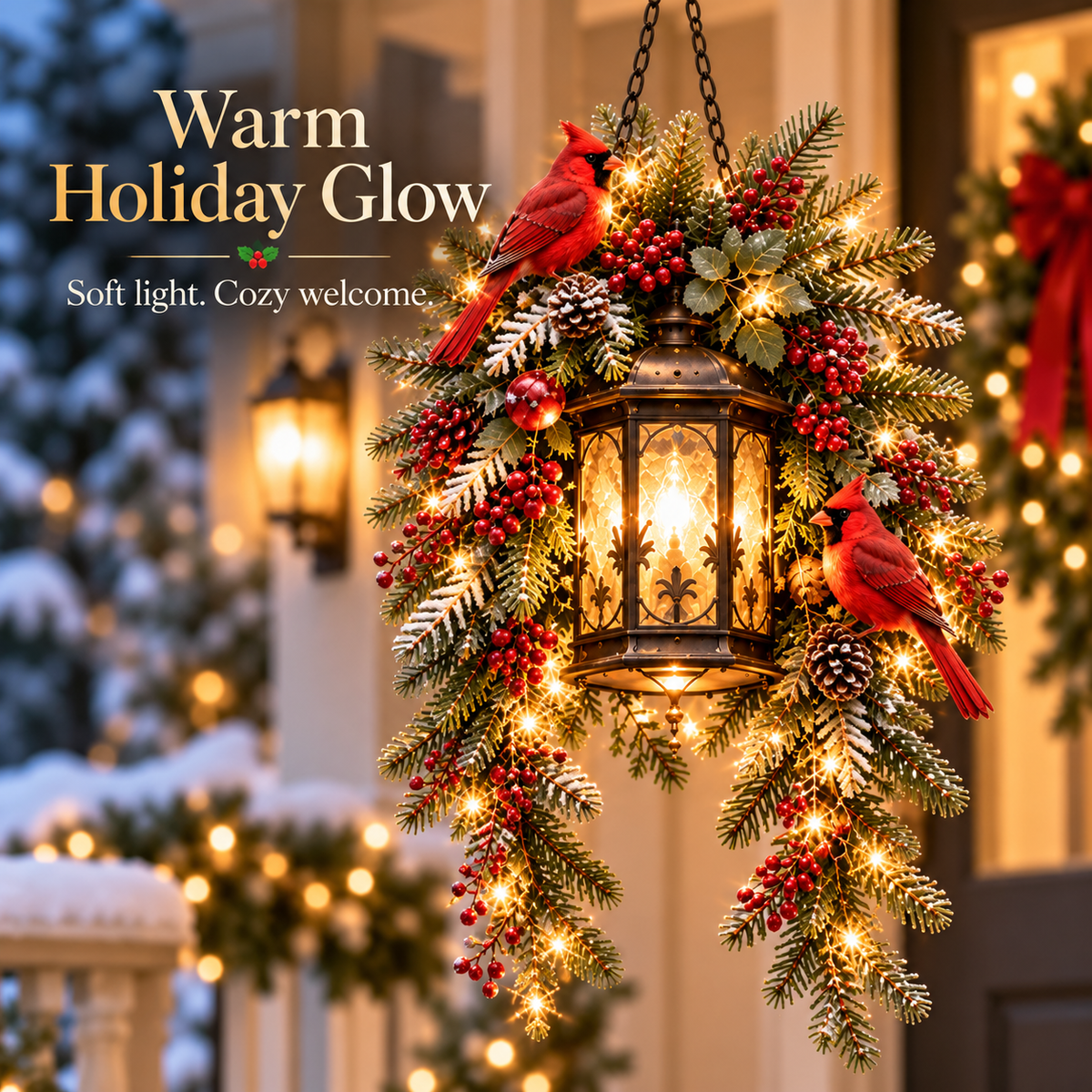 🎄 Christmas Porch Glow™ – Pre-Lit Holiday Lantern & Evergreen Decor-ddh